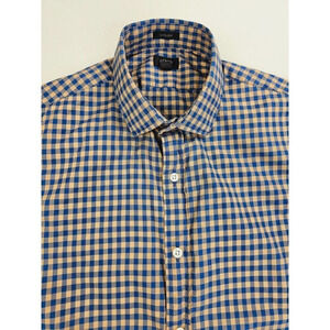J. Crew Ludlow Size Medium Men's Camel Blue Check Long Sleeve Cotton Shirt